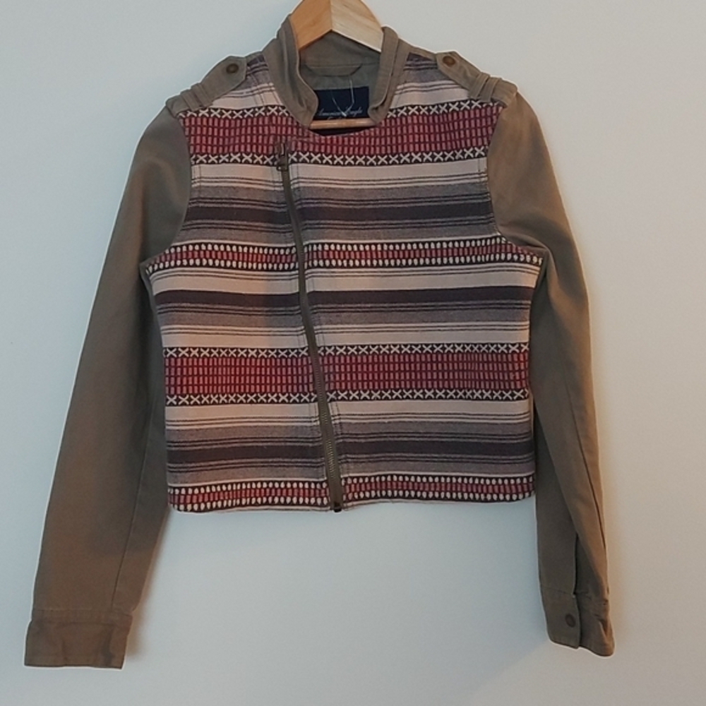 NWOT American Eagle Asymmetrical Southwestern/Aztec Patterned Moto Jacke… - Picture 2 of 9